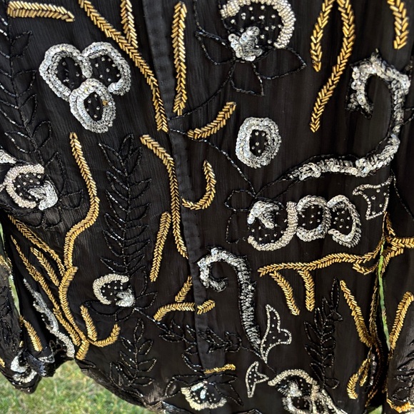 Laurence Kazar Black Sequin with Gold and Silver Embroidery - Picture 13 of 15